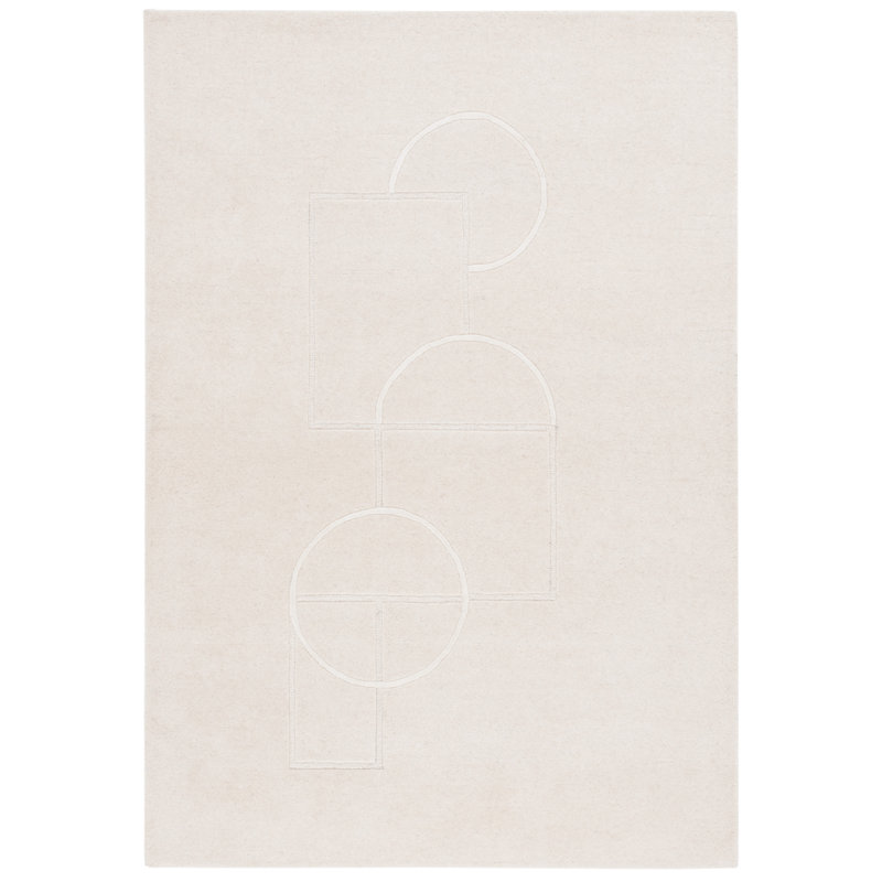 Calyssa Hand Tufted Wool/Viscose Geometric Rug in Beige/Ivory, Rectangle 4' x 6'