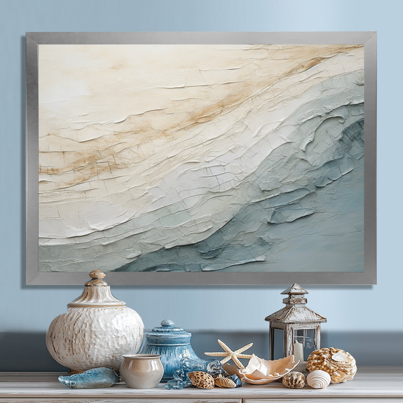 Cofsky - art mural minimaliste côtier, Impression encadrée, H 16 po x l 32 po, Argent