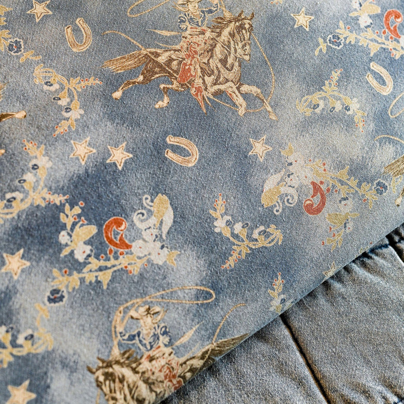 Twin Blue Cotton Western Floral Duvet Cover Set