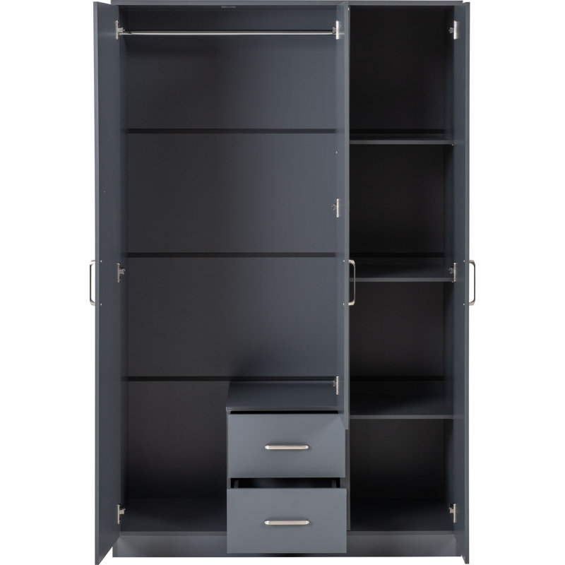 Tarves 3 Door Manufactured Wood Wardrobe, Dark Grey