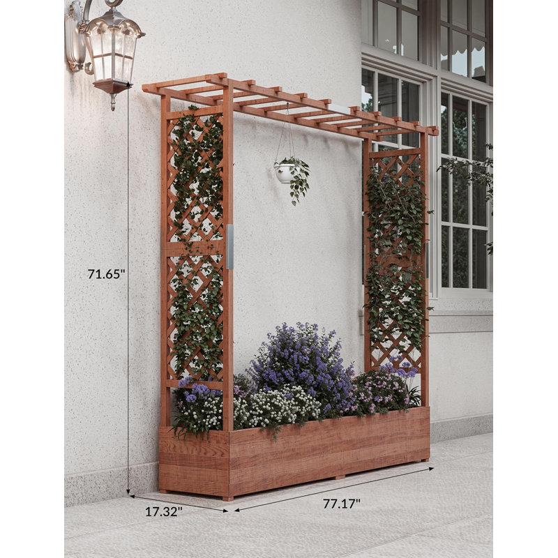 Wooden Elevated Garden Planter With Trellis