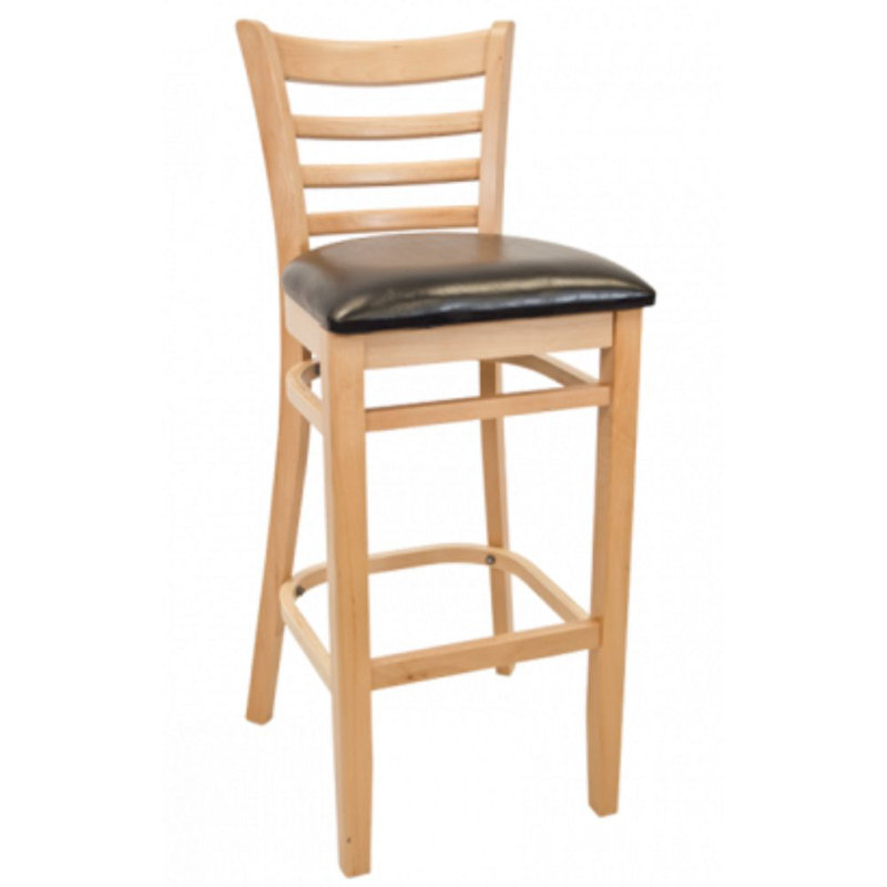 29" Solid Beechwood Bar Stool, Black, Natural