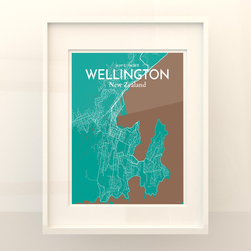 Wellington, carte de la ville, impression, H 20 po x l 16 po, Vert / Brun
