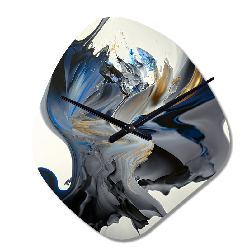 Horloge murale asymétrique en forme de spirale abstraite, bleu vif et lisse, Grand