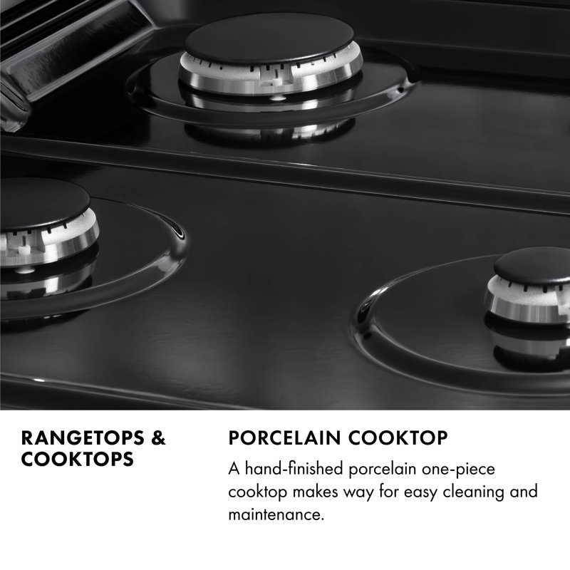 ZLINE 36 in. Gas Cooktop with 6 Burners and Porcelain Top, Black Porcelain with Brass Burners