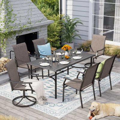 6-person Rectangle Outdoor Patio Dining Set Heavy Duty Metal Table With Swivel Sling Chairs