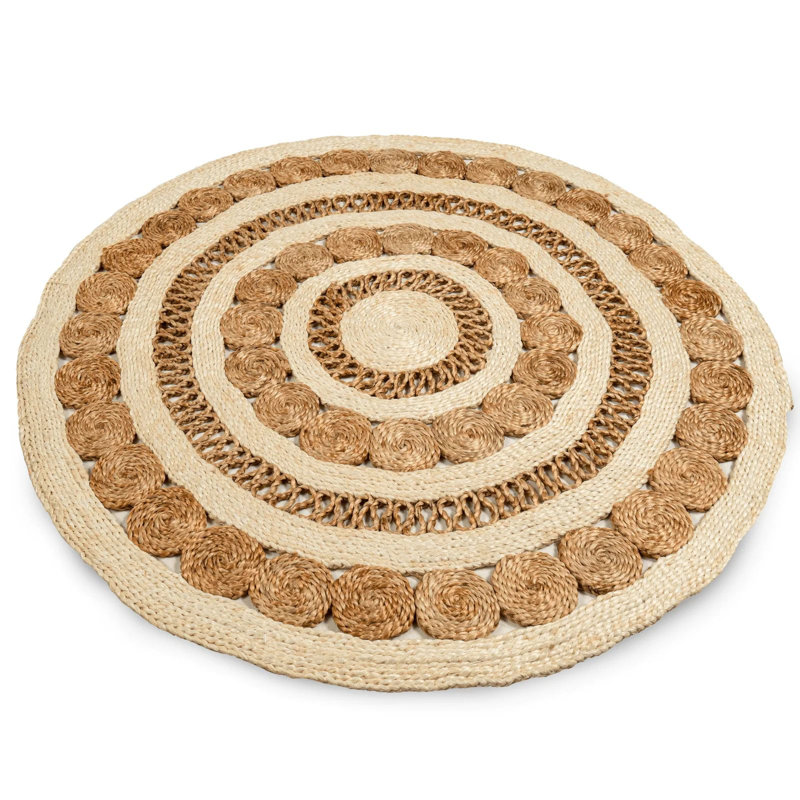 Tapis rond en jute tressé à la main ivoire