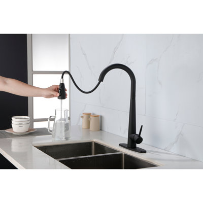 Robinet de cuisine avec douchette rétractable, robinet d'évier de cuisine monocommande à grande arche avec plaque de pont, robinets de cuisine commerciaux modernes en acier inoxydable