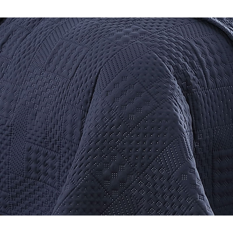 Ensemble de courtepointe réversible en microfibre Yardley, Bleu marine, Courtepointe très grand et 2 très grandes taies
