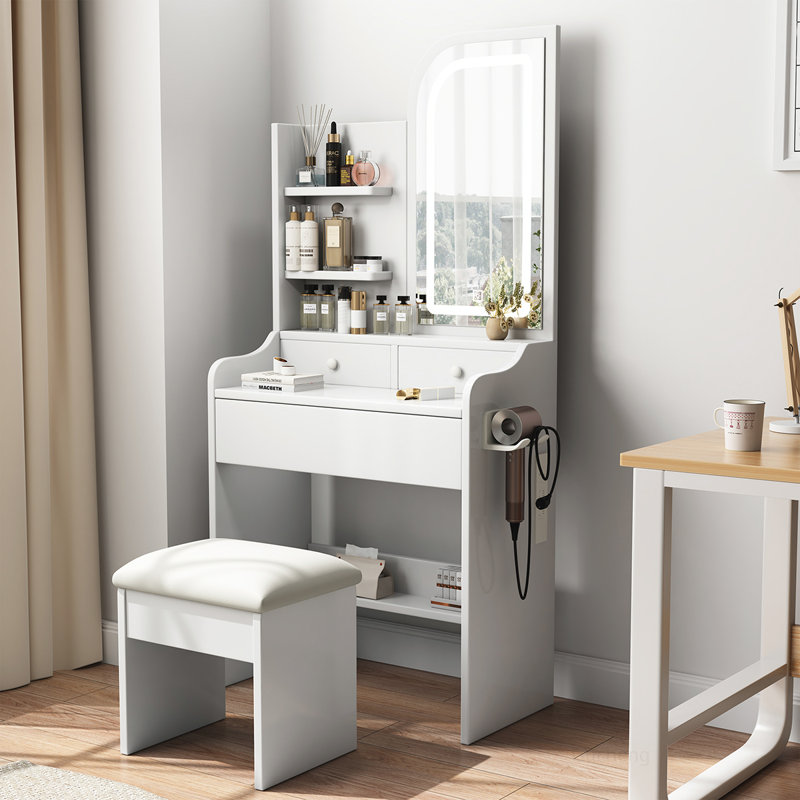 Fashionable Vanity Desk Set with Adjustable Lights and Multiple Storage Options