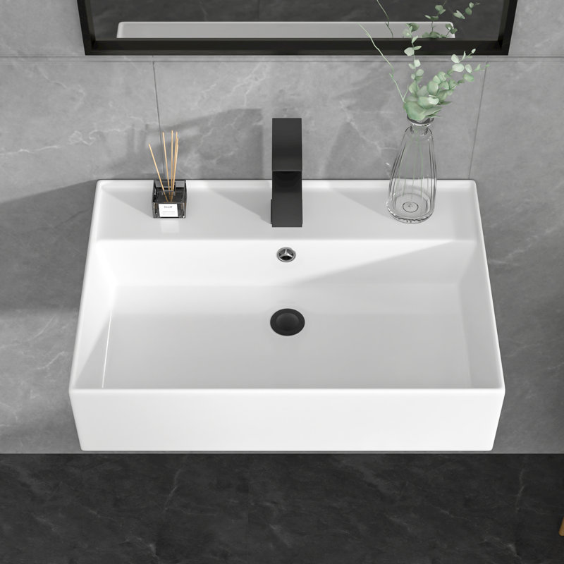 Lavabo de salle de bain mural en céramique blanc rectangulaire L 24 po x l 16 po