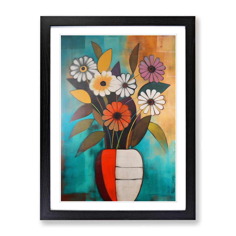 FRM-V0523-911X Flowers Mid Century Vol.1 - Single Picture Frame Print, 34cm H x 25cm W x 2cm D, Black Framed