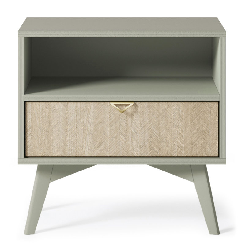 Alcesta  53.9cm W Manufactured Wood Bedside Table, Light Sage Matt/Oak Scandi