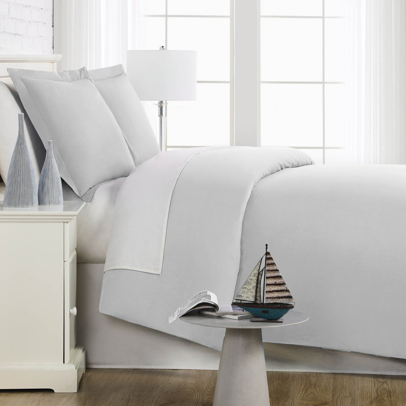 Ensemble de housse de couette en lin gris clair South Coast Fine Linens, Housse de couette double / grand + 2 taies décora