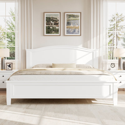Queen Size Solid Wood Platform Bed with Headboard and Slat Support Legs – Sturdy,White