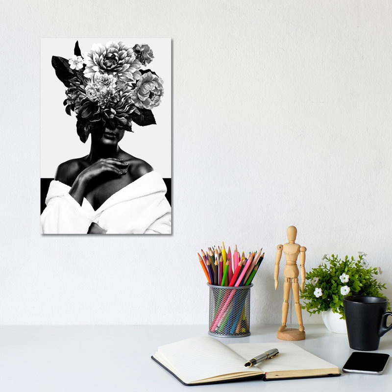 Woman With Flower II In Black And White by Danilo De Alexandria - Wrapped Canvas Gallery-Wrapped Canvas Giclée
