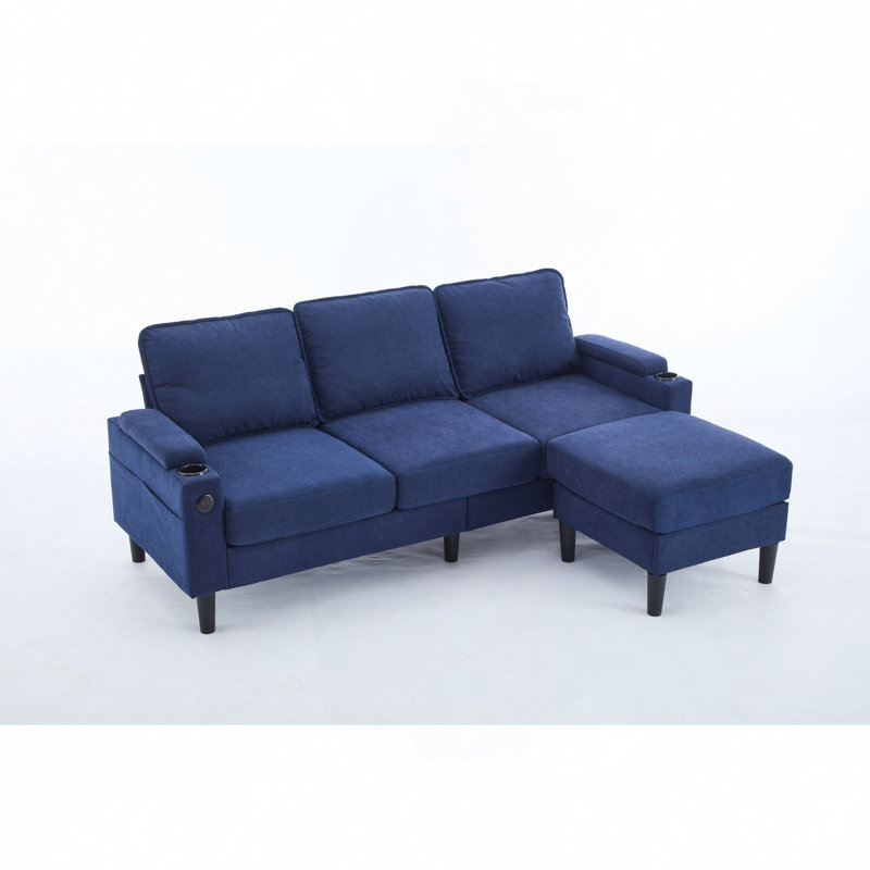 Knock Down 3-Seat Combo Sofa With Storage Ottoman  For Living Room Apartment  Bedroom And Compact Room, Upholstered Sectional Couch, L Shaped  Bench With A Footrest, A Individual Sto