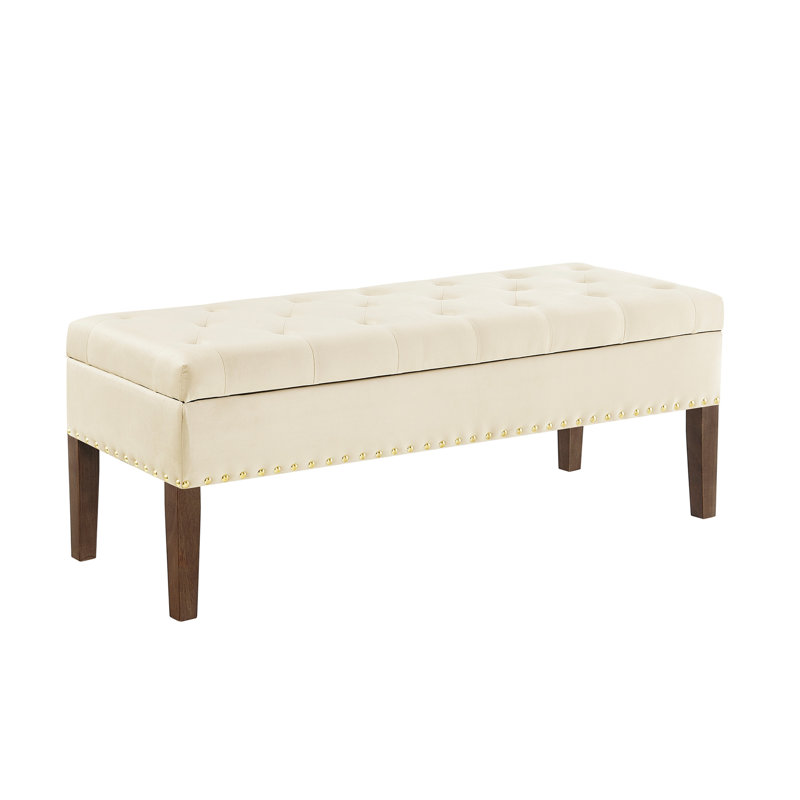 Tufted Bench with Storage, Cream