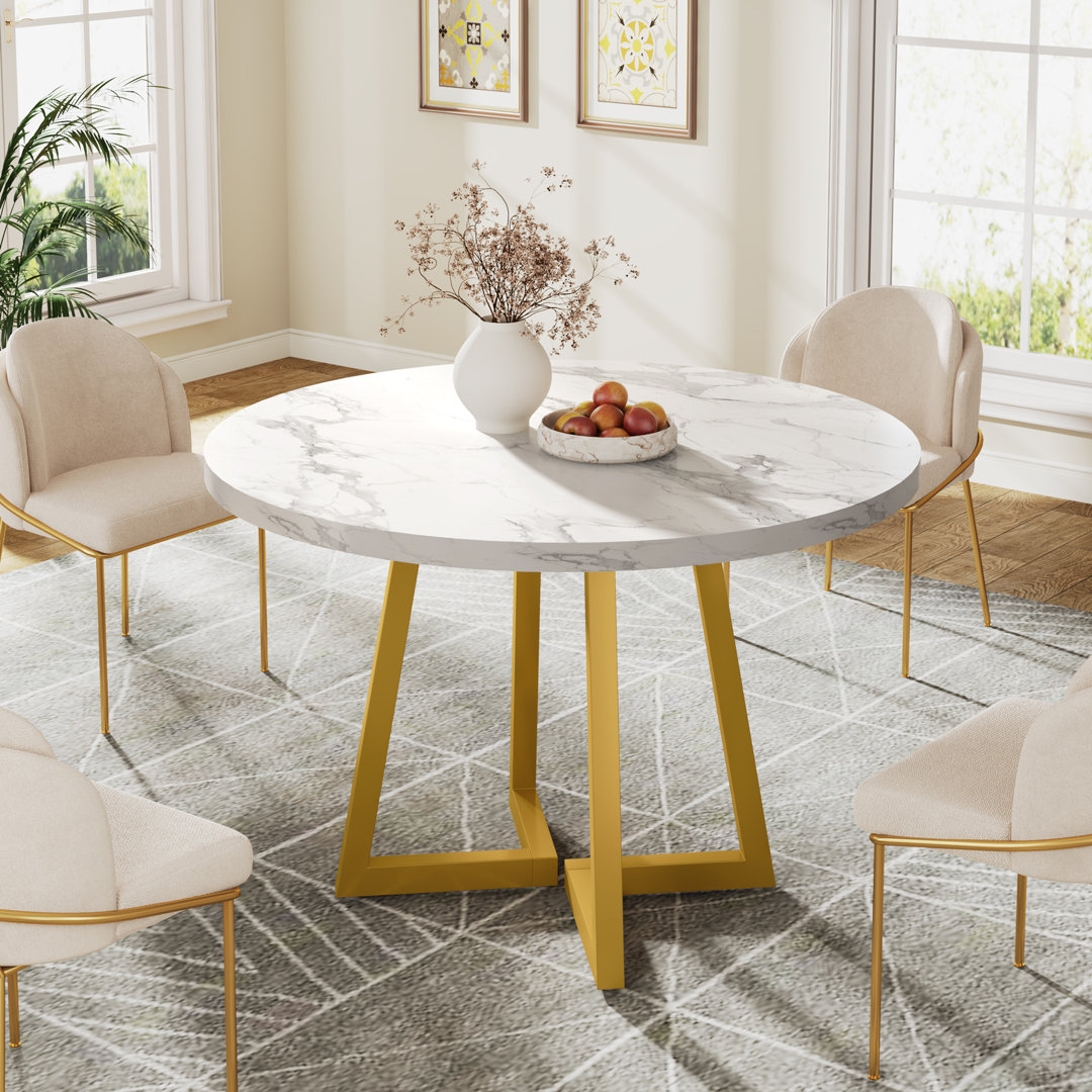 31.5" Small Round Kitchen Table, Industrial Dining Table for 2-4