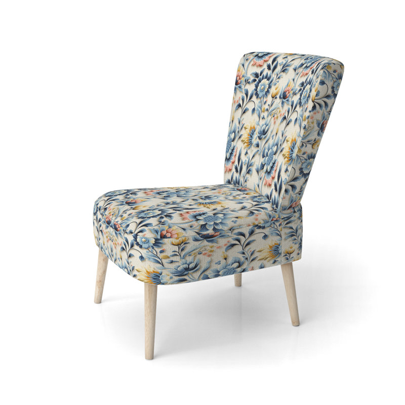 Chaise d'appoint en tissu damassé rose et bleu Ethno Damask
