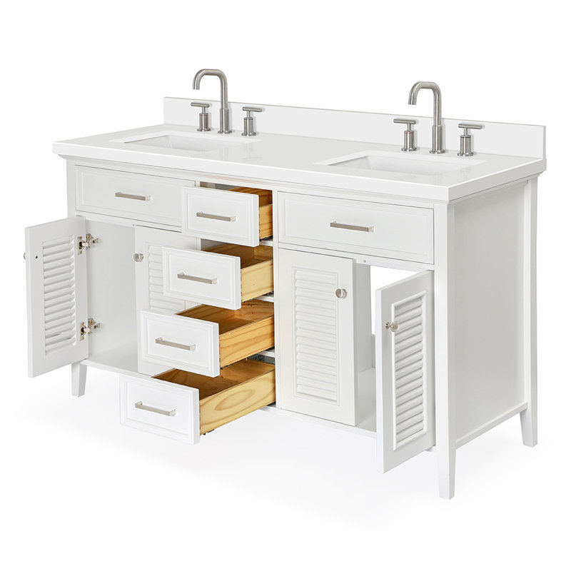 Kensington 61'' W Double Vanity, White, Rectangular, Pure White Quartz