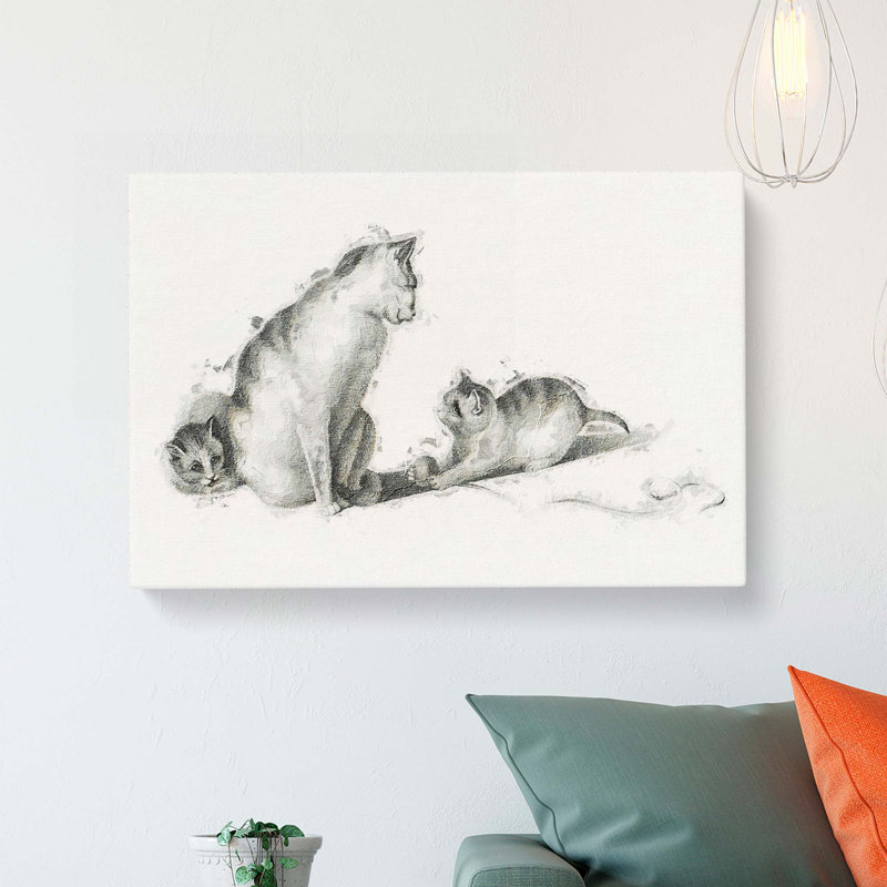 Cat Playing With Kittens by Gottfried Mind - Wrapped Canvas Print, 35cm H x 50cm W x 3cm D