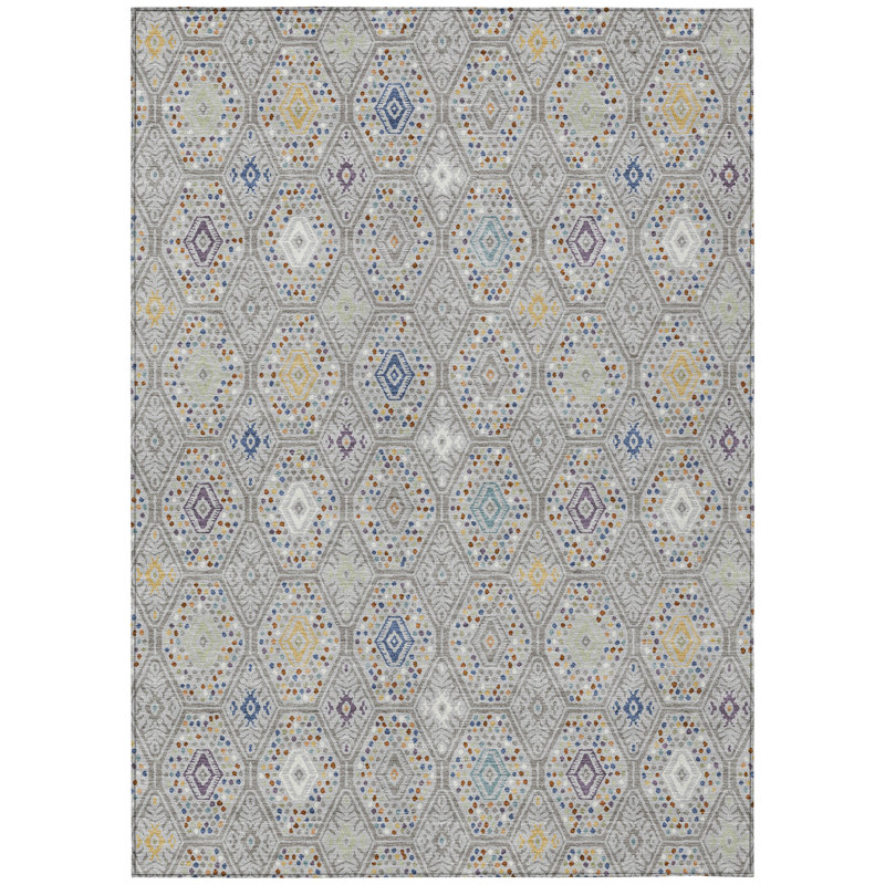 Machine Washable Indoor/Outdoor Chantille ACN2471 Global Rug, Silver, 5' x 7'6"