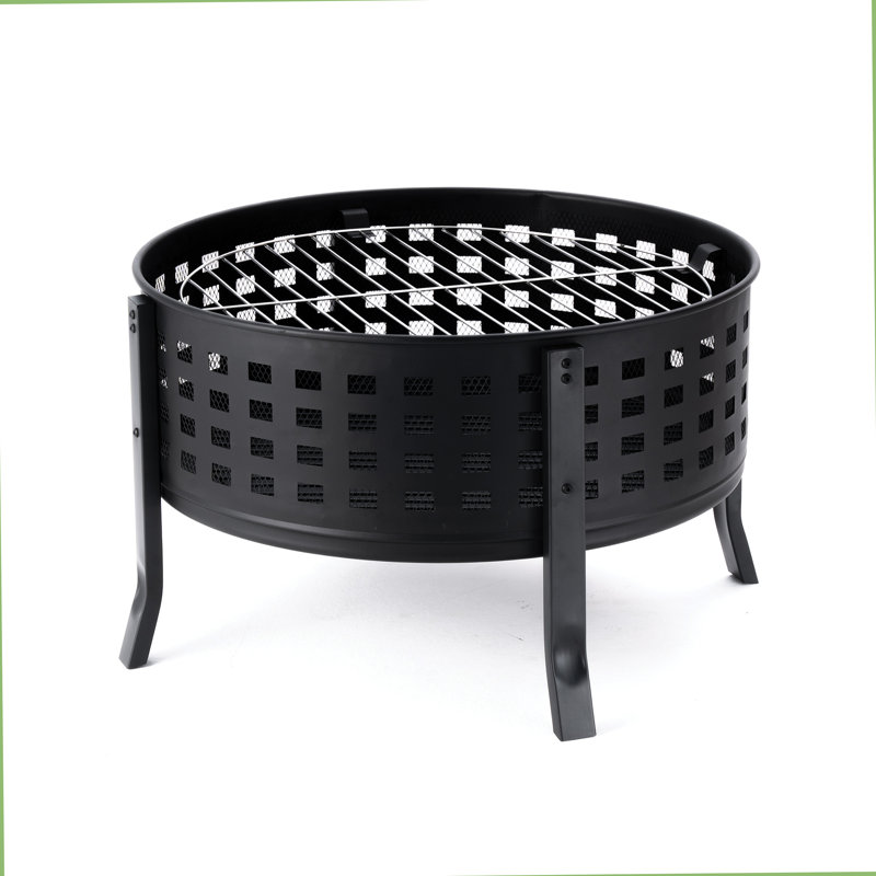 Foyer d'extérieur au feu de bois rond en acier de 27 pouces avec grille de cuisson et pare-étincelles Deko Living