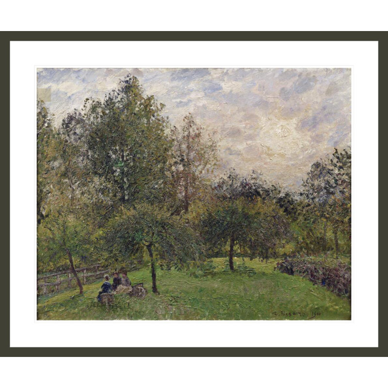 Pommiers et peupliers au soleil couchant par Camille Pissarro, impression giclée encadrée, H 33,5 po x l 39,86 po