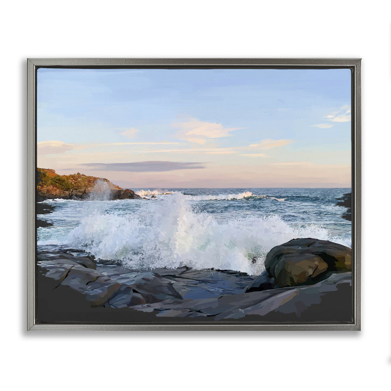 "Strong Breaking Waves", art mural encadré par Emily Kalina, Cadre flottant gris lustré, H 25 po x l 31 po