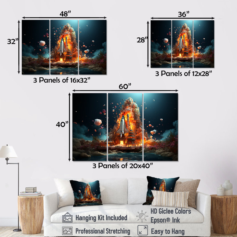 "Blastoff", "Navette spatiale", ensemble de reproduction d'art mural Rocketship, H 40 po x l 60 po x P 1 po