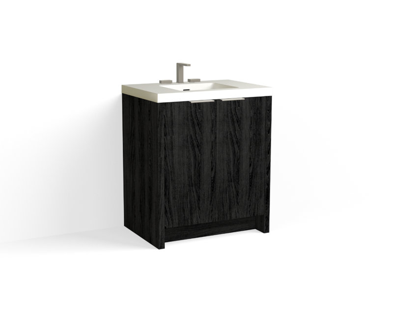 Mesa 30" W Freestanding Single Bathroom Vanity , White Matte, Charred/Satin Nickel, 8" Widespread