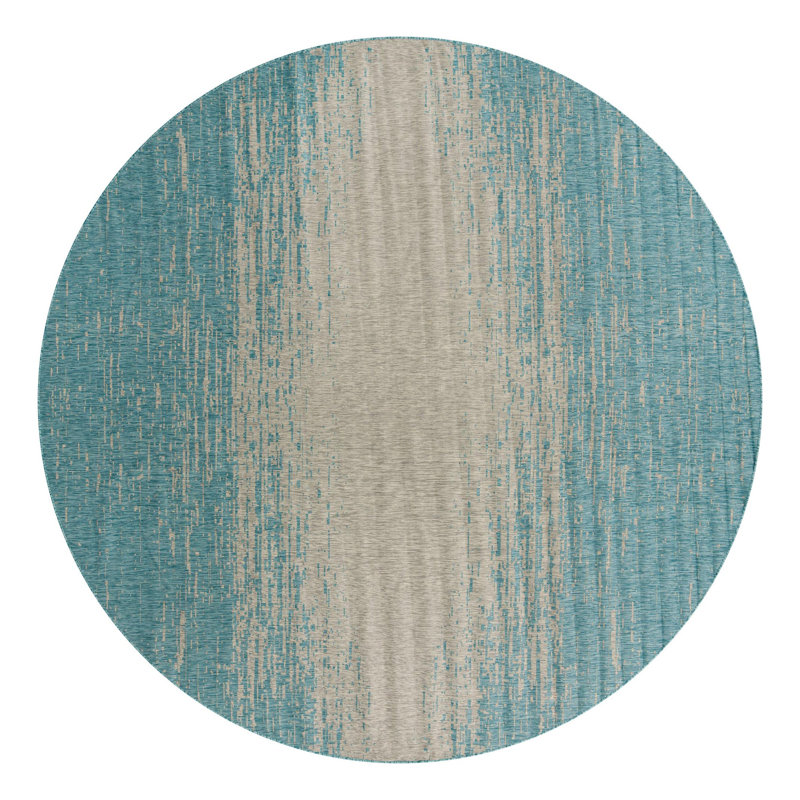 Tapis intérieur / extérieur bleu abstrait Datto, Rond 13 pi