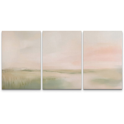 Soft Pastel Coastal Landscape Artwork, Bedroom Wall Pictures, Framed Canvas Giclee Print 3 Pieces Wall Art