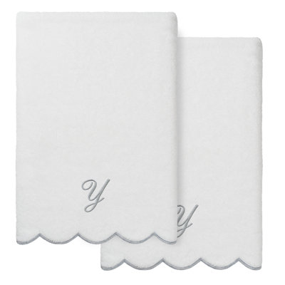  100% Turkish Cotton ADORNIA Scallop 2PC Personalized Bath Towel Set