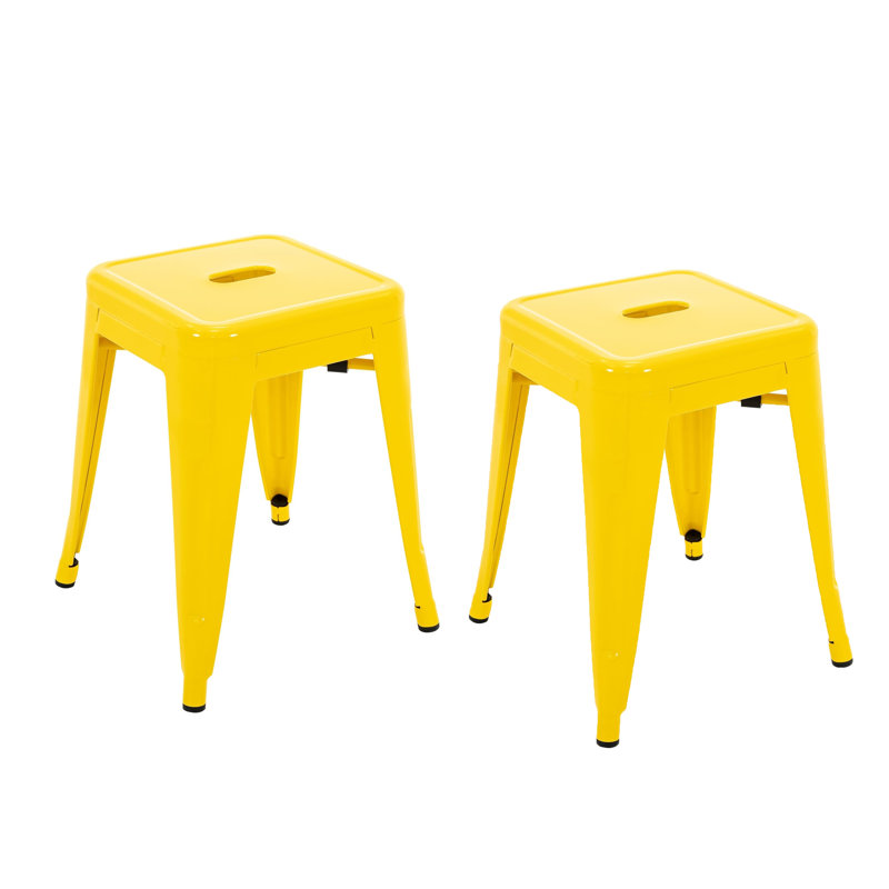 18 Inch Industrial Metal Counter Stools, Stackable Classroom Stools, Backless Metal Dining Chairs For Indoor Outdoor, Kitchen Bar Stools (Set of 2)