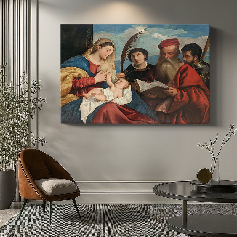 La Vierge et l'enfant avec les saints Stephen, Jerome et Maurice-Titian-Gallery, toile tendue-c. 1520, 18 x 27
