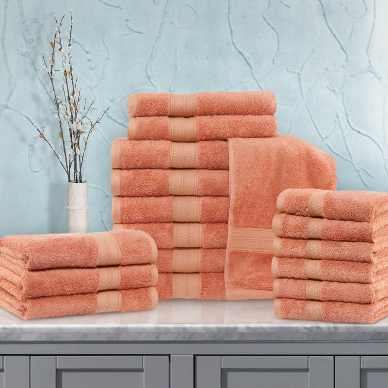 18-Piece Solid Rayon from Bamboo & Cotton Blend Towel Set, Salmon