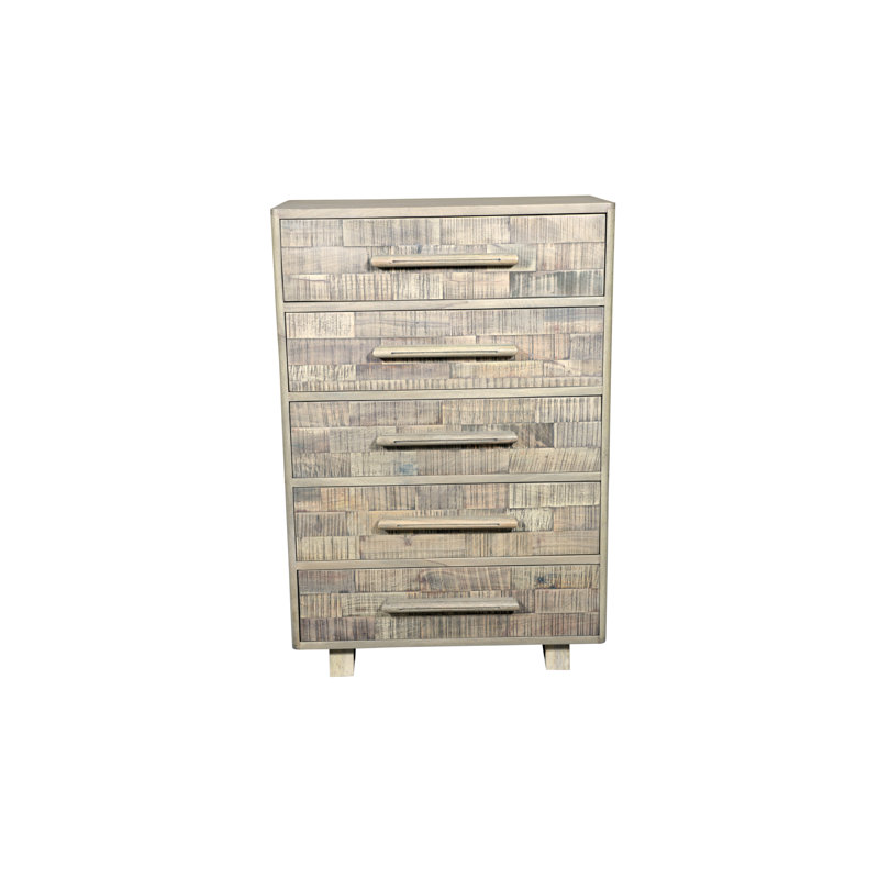 Commode 5 tiroirs en bois massif, Blanc