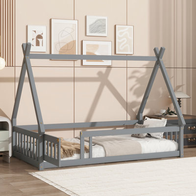 Wood Tent-shaped Floor Bed,Teepee Bed