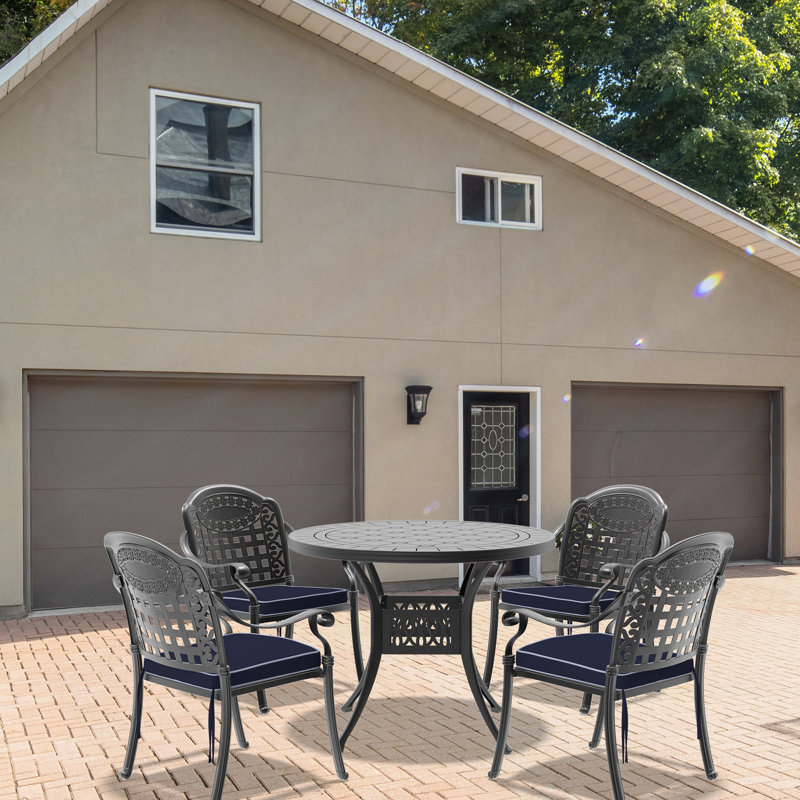 Patio en fonte d'aluminium avec coussins - 5 pièces, noir, 4, antirouille, résistant aux intempéries, tous les outils inclus 5 meubles noirs et table empilable