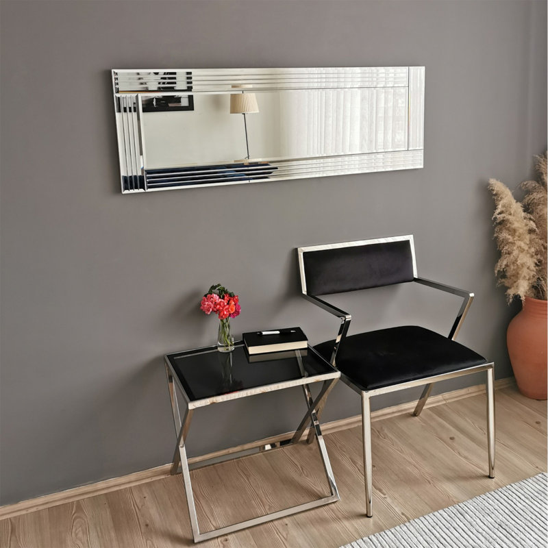 Miroir mural moderne ajustable, finition argent, 47,2 po x 15,7 po | 100% panneau de fibres à densité moyenne, assemblé, orientation horizontale / verticale | Conception élégante de couleur unie parfaite pour tout décor de pièce
