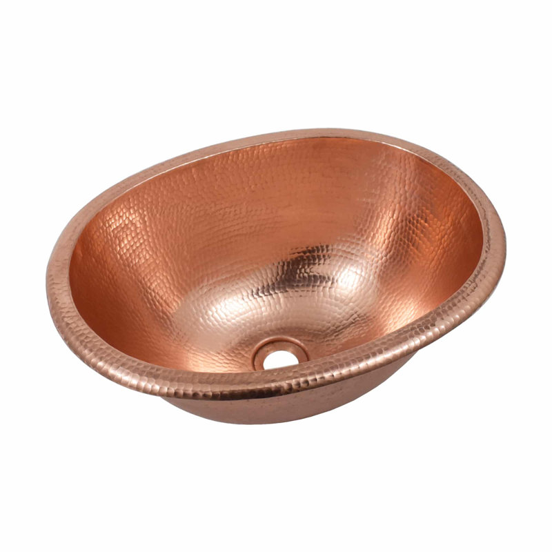 Cameo Hand-Hammered Copper Oval Dual-Mount Bathroom Sink, Polished Copper