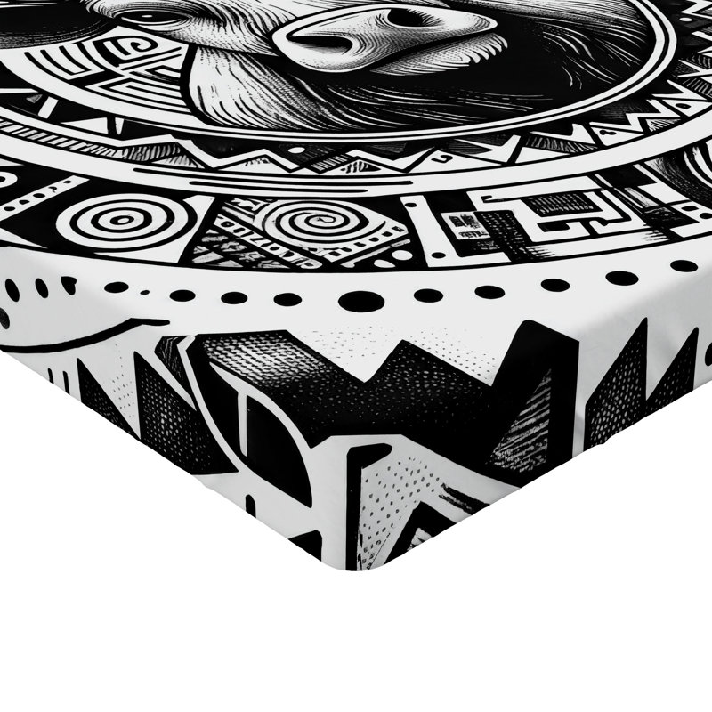 Drap-housse rustique Ambesonne_ Art de croquis de vache du Sud-Ouest_ Gris anthracite et blanc, Drap-housse grand