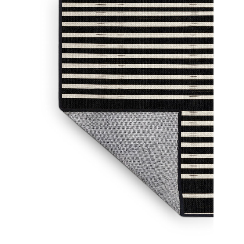  Tapis lavable rayé noir et blanc, Carré 5 pi