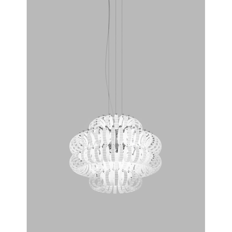 Ecos 1 - Light Chandelier, 18" H x 24" W x 24" D, White Striped, Glossy Chrome