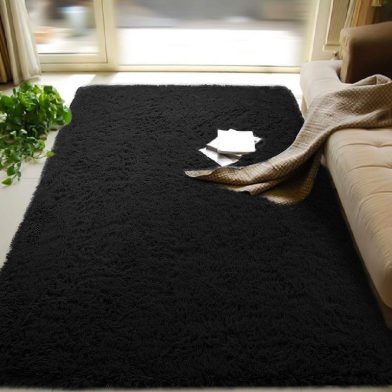Shahen Rectangle Shag Area Rug, Rectangle 4' x 6', Black