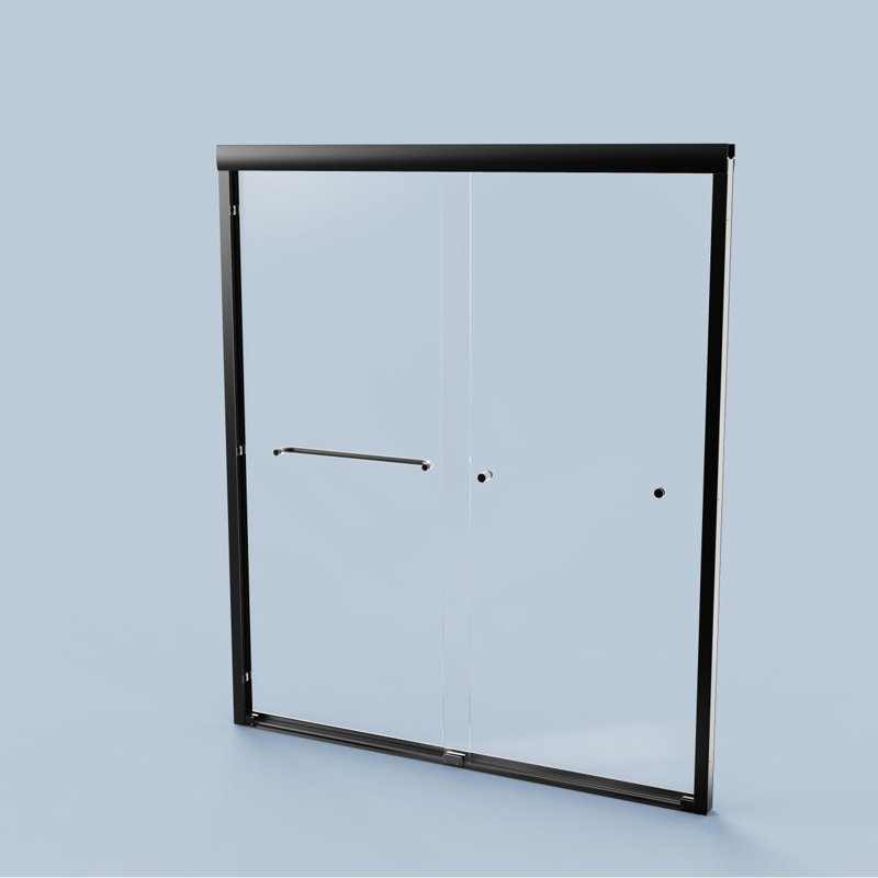 56"60"W*72" H  Semiframeless Double Sliding Shower Door, Bypass Shower Door, 1/4" (6Mm) Thick SGCC Tempered Glass Door,  Matte Black