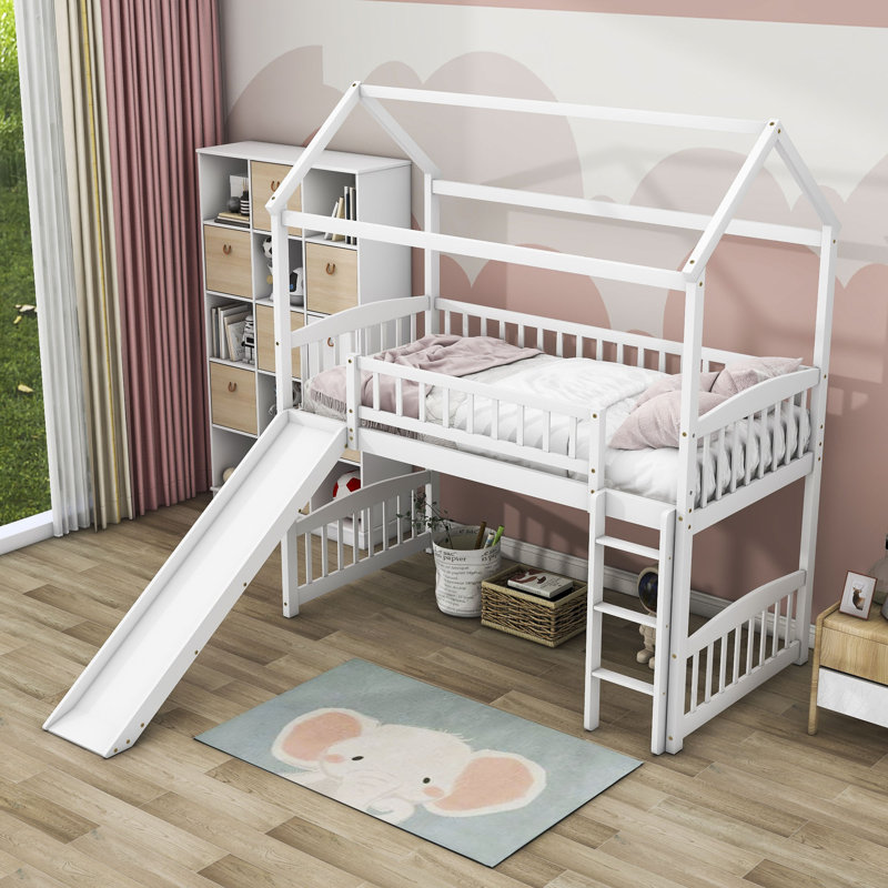Lit mezzanine simple avec glissade Ortiz Kids, Blanc