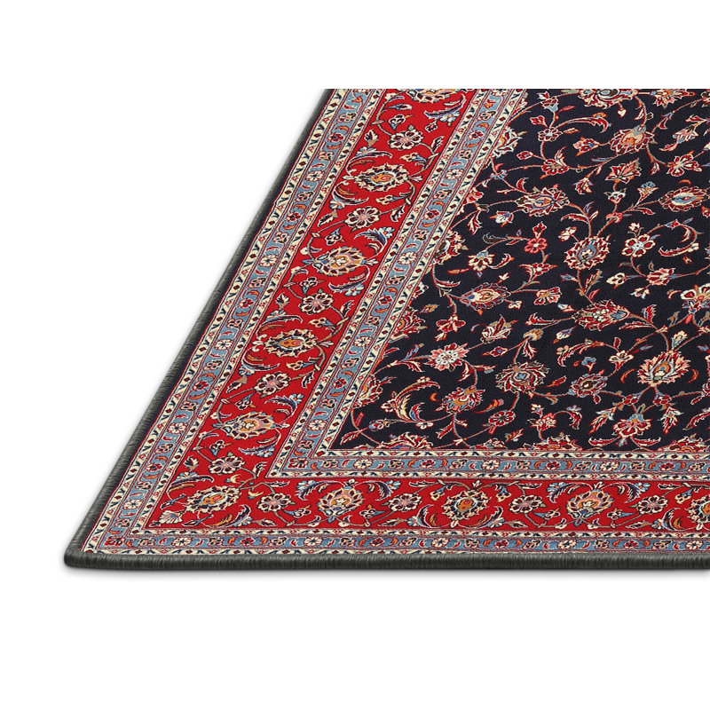 Tapis rouge/beige/noir traditionnel, Rectangle 5 pi x 7 pi